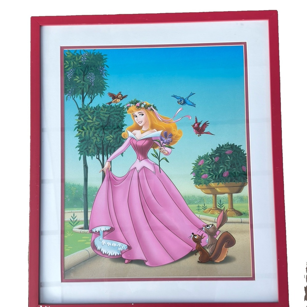 Vintage Disney Sleeping Beauty Aurora Framed Lithograph Rhinestone Wall Art